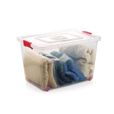 Large Plastic Multipurpose Stackable Storage Box with Lid, Handle Wheels, Transparent 32 Litters
