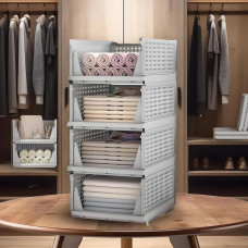 Storage Organizer for Clothes Foldable Wardrobe Cupboard Organizer Box Set Closet Storage Basket for Almirah Large Size Pack of 4 Gray