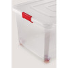 Plastic Multipurpose Stackable Storage Box with Lid, Wheels, Transparent 54 Liter Box