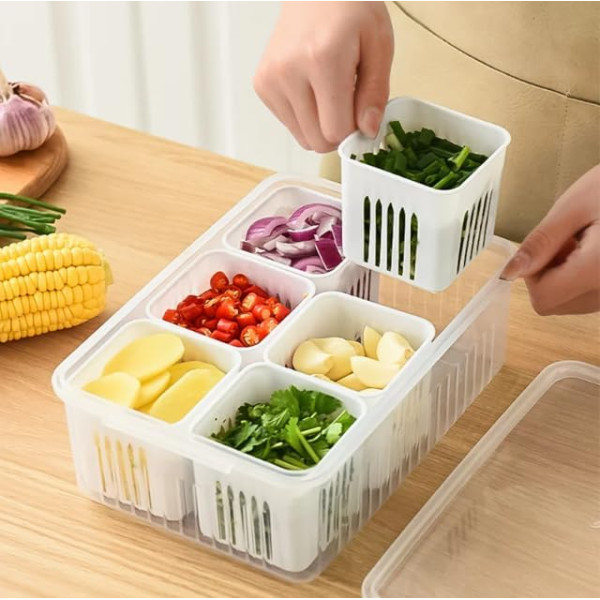 Fridge Storage Boxes ,Container for Kitchen Storage Set, Storage in Kitchen, Vegetable Storage, Draining