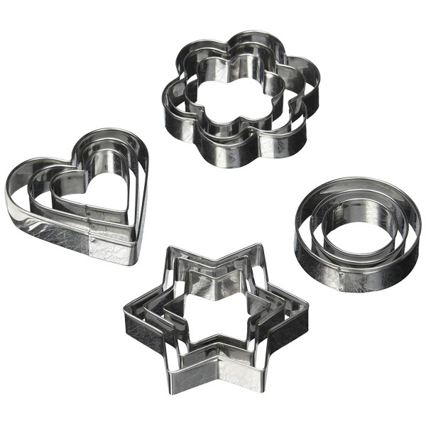 Stainless Steel Cookies And Biscuit Cutter / Set Of 4 Different Shapes in Heart, Star, Circle, and Flower Shapes Mold