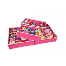 4 Piece Foldable Storage Drawer Organizer for Socks Bra Tie Scarfs, Pink
