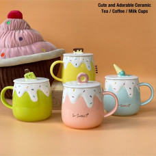 Cute & Adorable.. Ceramic Tea / Coffee / Milk Mugs.. With lid.. 