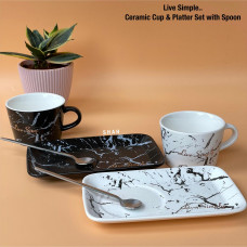 Live Simple.. Ceramic Cup With Plate And Spoon Set