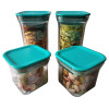 4 Piece Airtight Storage Container Set Square Plastic Grocery Boxes Combo