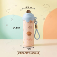 600ml Vacuum Insulated Stainless Steel Thermos Bottle with Cute Bear Print
