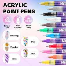 12pcs 3D Nail Art Gel Pen Set Colorful 0.7MM Nail Drawing Pens for DIY Manicure