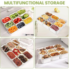 9 Compartment Fridge Storage Container with Lid Handle Airtight Vegetable Snack Organizer Box