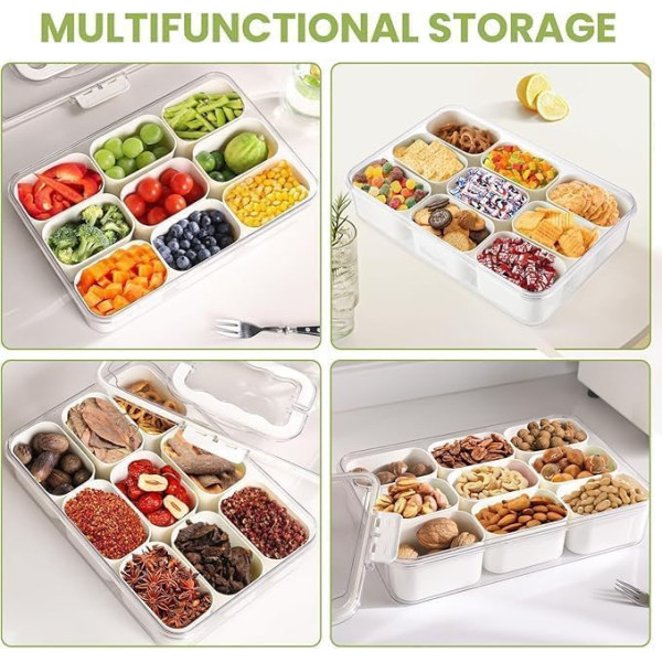9 Compartment Fridge Storage Container with Lid Handle Airtight Vegetable Snack Organizer Box