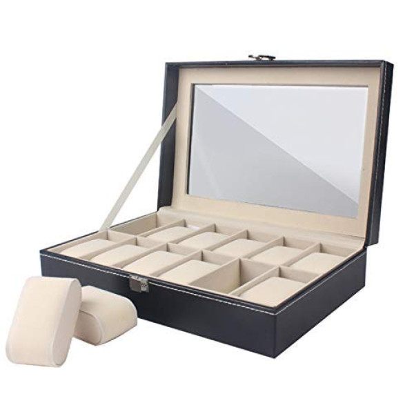 12 Grid Pure Leather Watch Box
