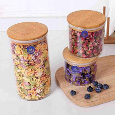 Kitchen Storage Borosilicate Glass Jar Container Combo with Air Tight Bamboo Wooden Lid