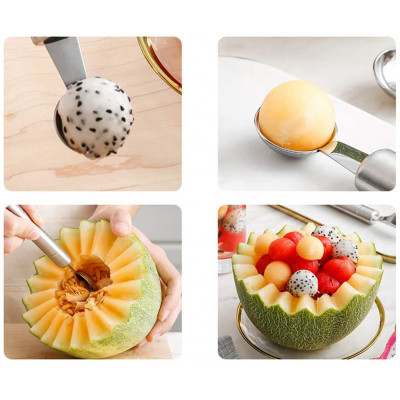2 pc Double head stainless steel fruit digging ball spoon 