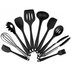 11 pc Silicone Cooking Utensils Set Non-stick Spatula Shovel Soup Cooking Tool with Wooden Handle Storage Box Kitchen Accessories