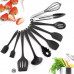 11 pc Silicone Cooking Utensils Set Non-stick Spatula Shovel Soup Cooking Tool with Wooden Handle Storage Box Kitchen Accessories