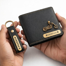 Customized Leather Wallet And Keychain Set with Name And Charm Personalized Gift for Men