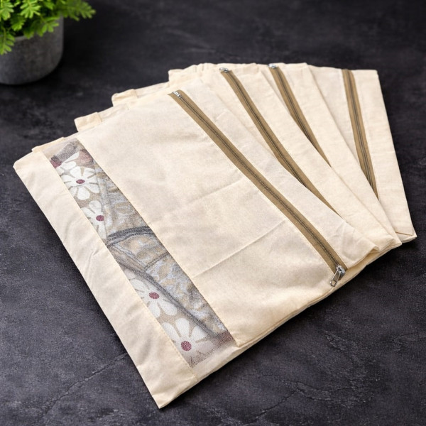 Ivory Cotton Saree Cover With Net Window  