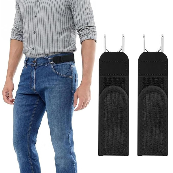Buckleless Elastic Belt with Metal Hook Invisible Unisex Waist Belt for Work 2 Piece