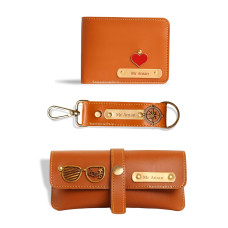 Personalized Wallet, Keychain And Sunglass Cover Gift Set for Men