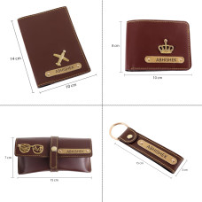 Personalized All in One Men's Combo Gift Set 4 Pieces Brown Customized Gift 