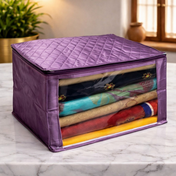 Ivory Satin Saree Cover/Hold 12 Sarees/Purple Color 