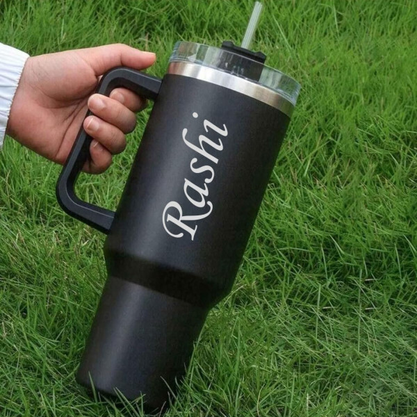 Personalized Tumbler Sipper Mug with Handle And Straw Lid Custom Name 1200ml Stainless Steel Travel Mug