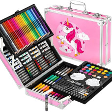 Art Set for Kids 145 Pieces Drawing Kit with Color Pencils Oil Pastels, Paint Brushes, Unicorn Theme Art Set